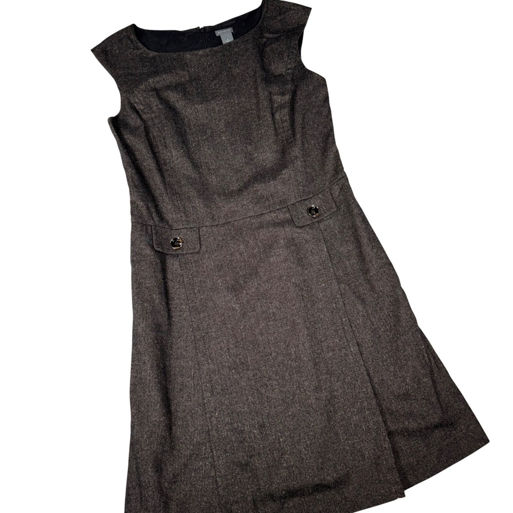 Ann Taylor Sheath Dress Women 10 Brown Herringbone Wool Silk Blend Professional